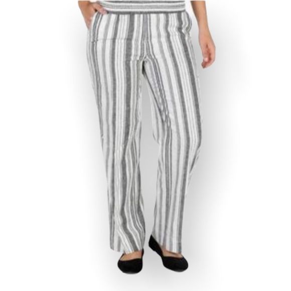 LAND ‘N SEA Wide Leg Striped Linen Blend Ankle Pants - Picture 1 of 11